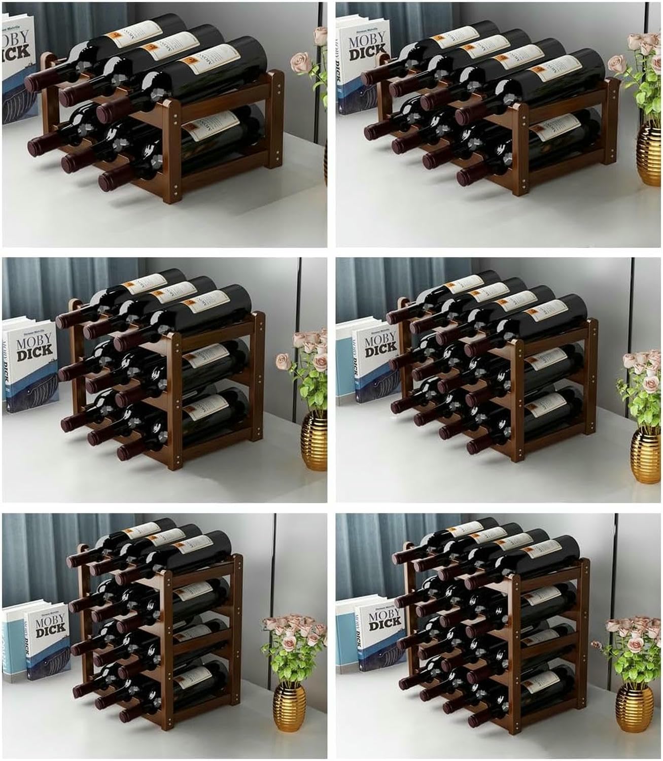 Amazon｜ワイン ラック 竹製 積み重ね式 ワイン棚 6-12本用 イン